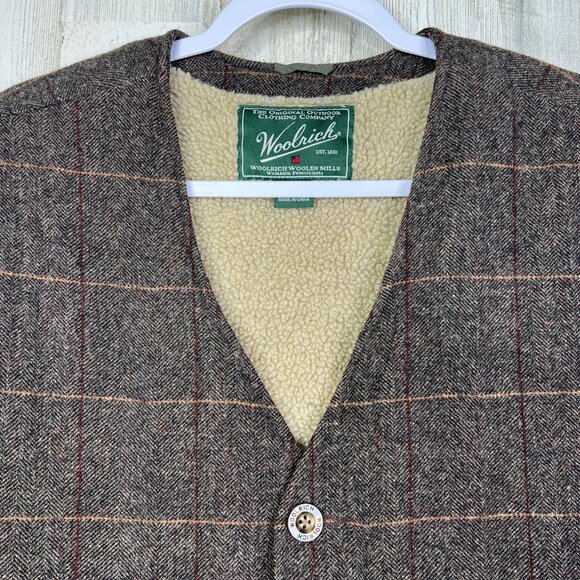 Woolrich Vest Mens L Herringbone Wool Green Fleece Winter Sportsman Gorpcore - Picture 2 of 13